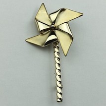 3.5&quot; Vintage AJC Articulated Spinning Pinwheel Brooch Gold Tone Whimsical Pin - £9.59 GBP