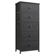 Vertical Narrow Metal Tower Dresser W/5 Fabric Drawer Bins, Black/Gray - $125.99