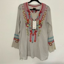 New Biya Johnny Was Soft Gray Embroidered Tunic Cotton Size Small - £119.07 GBP