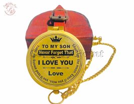Antique Flat Pocket Compass with to My Son-Never Forget I Love You Engraved || ( - £35.96 GBP
