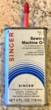 Vintage Singer Sewing Machine Oil 4 fl. oz. 118 ml. Tin Can Red Spout  [... - $12.50