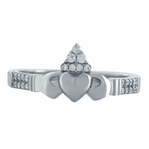 Engagement Claddagh Ring Size 9 0.18 Ct Round Cut Diamond 14K White Gold Plated - £87.23 GBP