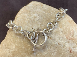 Sterling Silver Heavy Cable Chain Link Bracelet 21.09g Jewelry 7.5&quot; Toggle Clasp - £47.43 GBP