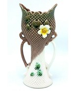 Vintage Japan Ceramic 2 Handle Vase w Daisy and Textured Diamond Pattern  - $337.75 MXN