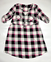 Torrid Zip-Front Shirt Dress Womens Size 1 Pink Black Plaid Drawstring - £21.41 GBP