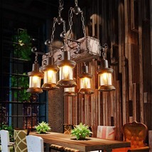 Farmhouse Lighting Industrial Rustic Wood Beam Linear Island Pendant Light Chand - £198.42 GBP