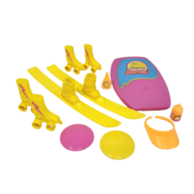 Vintage Mattel Barbie Lot Yellow Roller Skates Skis Surf Board Visor Frisbees - £18.92 GBP