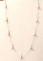 Pink Freshwater Pearl Station Necklace 18 Inches in 925 Solid Sterling Silver - £21.83 GBP