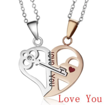 Couple&#39;s 2 PC Stainless Steel Broken Heart Key Locket Pendant Necklace - 50&quot; - £12.63 GBP