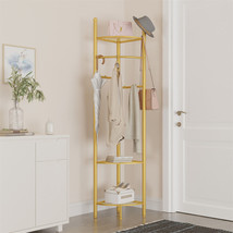 Heavy Duty Gold Hat Coat Rack Clothes Hanger Corner Hall Tree Stand With Shelves - £63.33 GBP