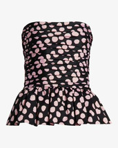 NWT TANYA TAYLOR 10 Sophie polka dot strapless corset peplum top $295 black pink - £93.04 GBP