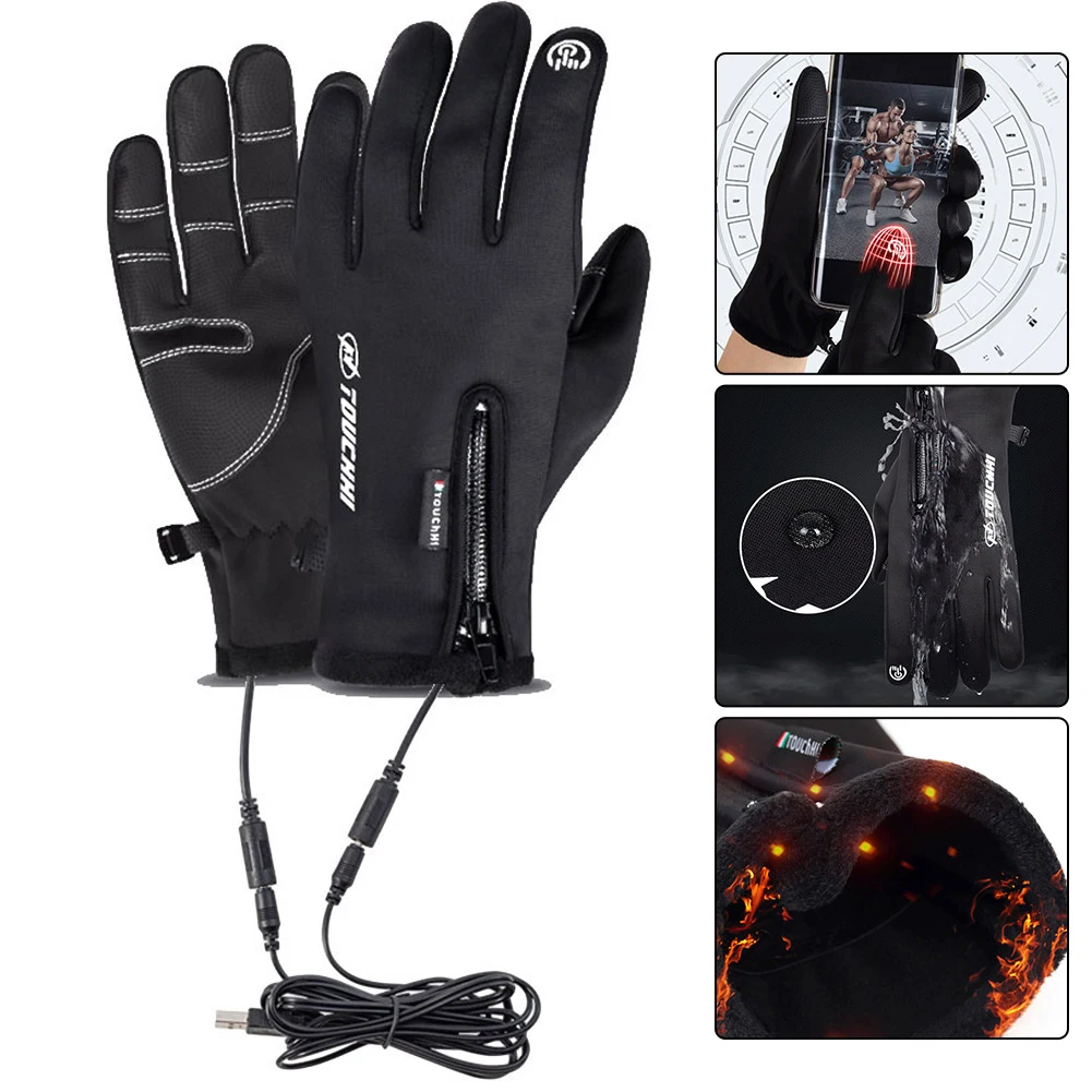 USB Touch Screen Gloves Electric Heated Hand Warmer Winter Ski Gloves for - £17.52 GBP+