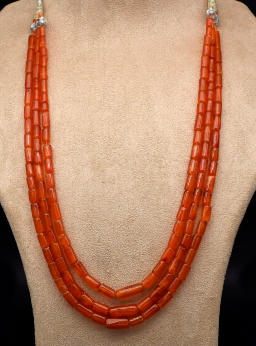 Natural Orange Carnelian Beads Fancy Tube 3 L 370 Ct Gemstone Fashion Ne... - $114.00