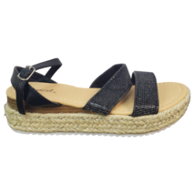 Qupid Daylen Wedge Espadrille Black Tan Sandal Round Toe Straps Womens S... - $21.96