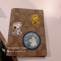 NWT Coach X Peanuts Passport Case In Signature Canvas With Patches CE711 - £102.03 GBP