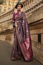 Coffee Soft Silk Saree With Blouse Piece \\ Handloom Weaving \\ designer elegant - £73.22 GBP