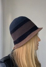Basket hat knitted with cotton and nubuk oversize, unisex checkered buck... - £78.45 GBP