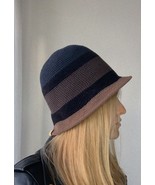 Basket hat knitted with cotton and nubuk oversize, unisex checkered buck... - £71.94 GBP