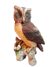 Vintage Lefton Great Horned Owl on Branch Japan Bisque Figurine KW12 Porcelain - £16.04 GBP