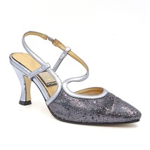 Nina Women Pointed Toe Slingback Heels Size US 6M Silver Leather Black Sequins - £4.77 GBP