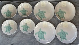 Sigrid Olsen Sea Life Aqua Turtles Melamine Dinner Plates &amp; Soup Bowls Set of 8 - £69.32 GBP