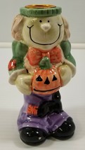 MI) Halloween Scarecrow Pumpkin Ceramic Candlestick Holder - $9.89
