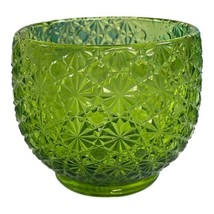 Vintage LE Smith DAISY &amp; BUTTON Green Glass Scallop Vase Condiment Candy... - $32.71