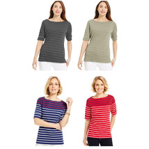 NWT Karen Scott Striped Elbow-Sleeve Boat-Neck Top Tee T-Shirt 4 Colors ... - £19.60 GBP
