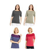 NWT Karen Scott Striped Elbow-Sleeve Boat-Neck Top Tee T-Shirt 4 Colors ... - £20.02 GBP