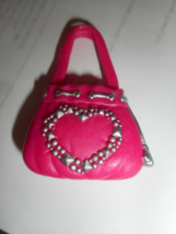 Barbie Mattel Fashionista Small Hot Pink Handbag Purse Accessory Grey Heart - $7.90