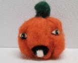 Halloween Felted Wool? Creepy Funny Face Pumpkin One Tooth 4.5&quot; - $18.62