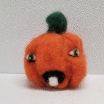 Halloween Felted Wool? Creepy Funny Face Pumpkin One Tooth 4.5&quot; - $18.62