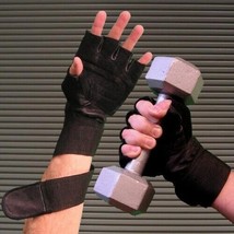 Weight Lifting Gloves All Real Leather Padded with Wristwrap - £11.02 GBP+