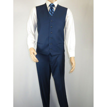Mens Vitali Three Piece Suit Vested Sheen Sharkskin Business M3090 Ink blue image 9