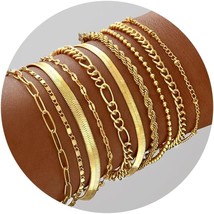 Gold Bracelets for Women 14K Gold Plated Dainty Bracelets Set Layered Ch... - £29.40 GBP