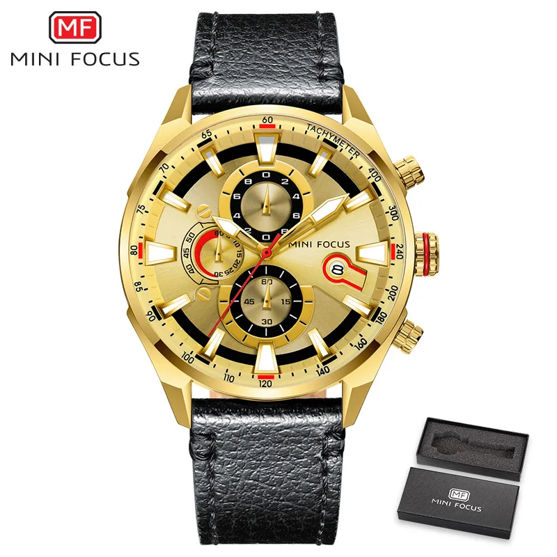 Quartz Watch Men Waterproof Blue Leather Strap Luxury Multifunction Sport Clock