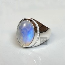 Natural Rainbow Moonstone Ring 925 Silver Pinky Rings June Birthstone Jewelry - £54.01 GBP