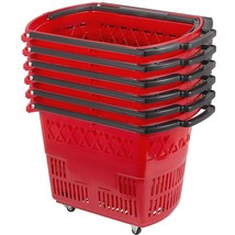 Mophorn 6PCS Shopping Carts, Plastic Rolling Shopping Basket with Wheels, Red Sh - £126.26 GBP