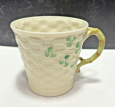 Belleek Ireland Shamrock Basket Weave Coffee Tea Mug Cup Vine Handle - $25.74