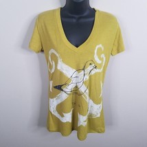 Fossil Shirt Womens Small Bird Sketch Anchors Mustard Yellow V Neck - $8.79