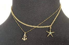 Betsey Johnson Women&#39;s Charm Necklace Anchor &amp; Starfish Adjustable Length Chain - £11.65 GBP