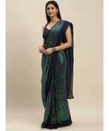 Indian traditional Party Wear (Mitera) Navy Blue Sequinned Pure Georgett... - £39.07 GBP