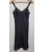 Vintage Van Raalte Suavette Black Nylon Satin Slip Chemise w Lace Sz 32 - $19.80