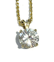 Cubic Zirconia CZ  2+ Carat Solitaire Pendant and Gold Chain - $98.01