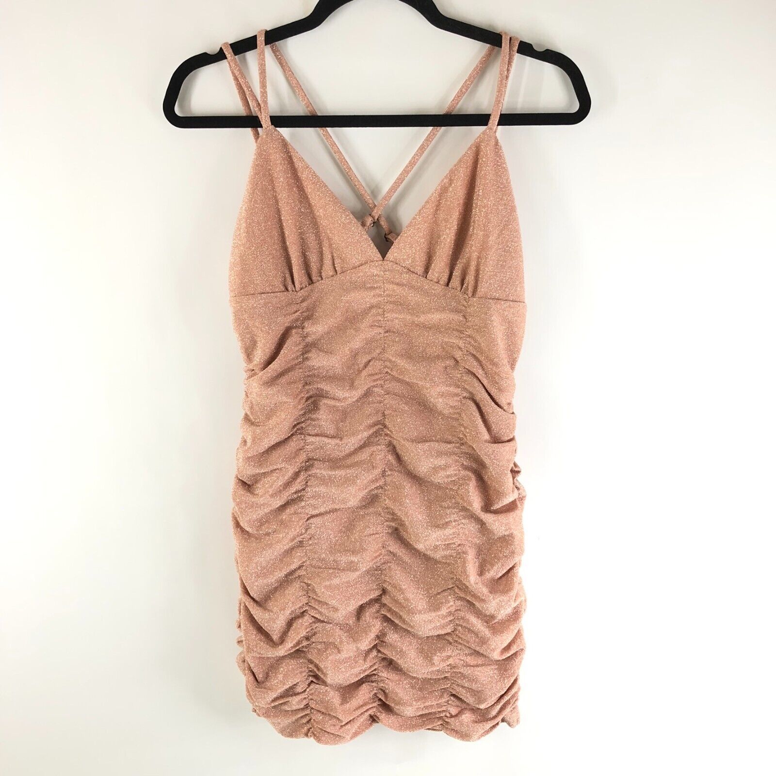 Primary image for Wild Fable Mini Dress Metallic Ruched Ruffle Sleeveless Stretch Blush Pink S