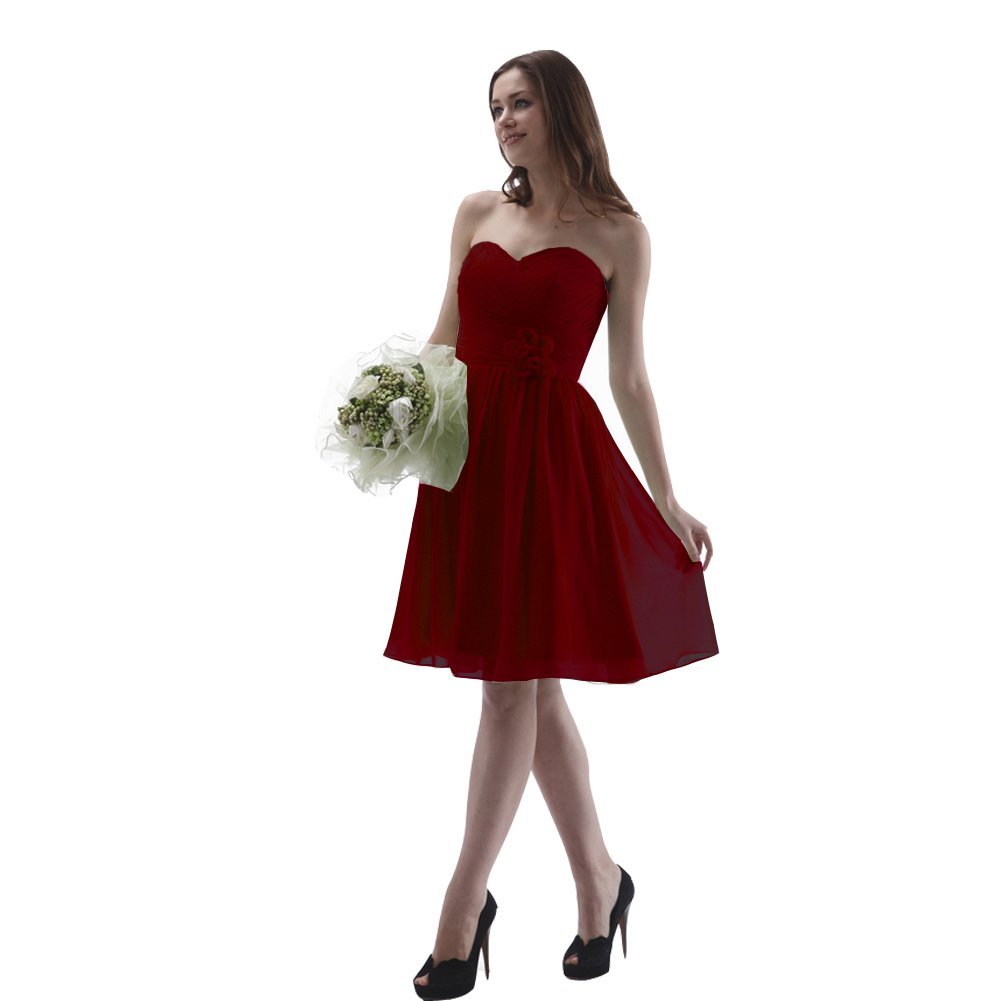 Kivary Women's Chiffon Sweetheart Floral Short Beach Bridesmaid Dresses Burgundy