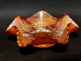 Antique 1910s FENTON Marigold Carnival Glass PINECONE Pattern Ruffled Dish Bowl - £17.57 GBP