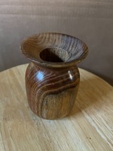 Small Hand Carved Wood Round Bulbous Vase w Flared Top – 4.5 inches tall... - £11.71 GBP
