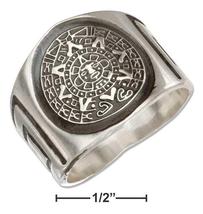 Sterling Silver Mens Aztec Calendar Band Ring - £111.51 GBP