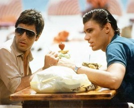Scarface 1983 Steven Bauer Al Pacino sit having drinks outdoors 8x10 inch photo - £7.66 GBP